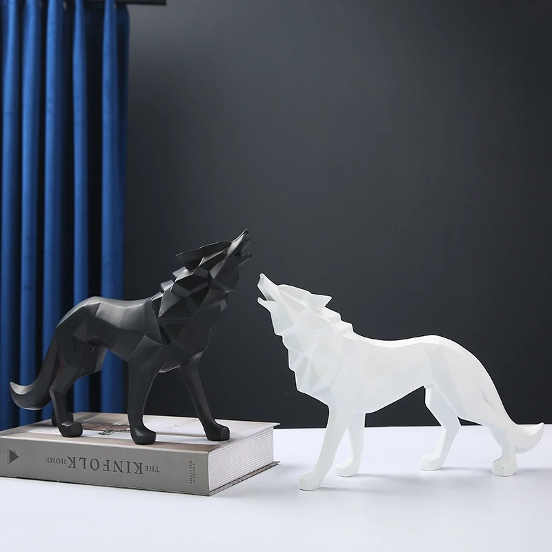 HOT-Abstract Totem Wolf Dog Ornaments Statue Geometric Resin Ornament Decoration Accessories Gifts