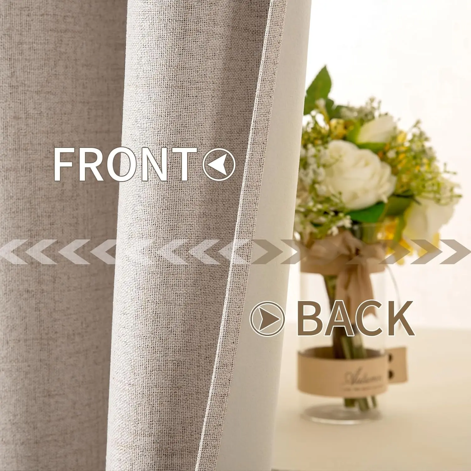 Blackout Curtains for Bedroom, Thermal Insulated Natural Beige Linen Texture Grommet Drapes, 52x84 Inch 2 Panels view 6