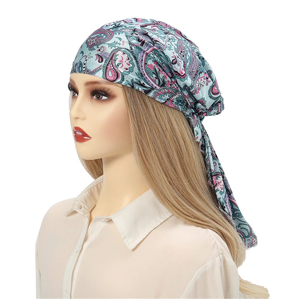 Muçulmano Hijab Pré-Amarrado Turbante para Mulheres, Chemo Cap, Bandanas Femininas, Headband, Bonnet, Perda de Cabelo Headwear, Chapéu Imprimir