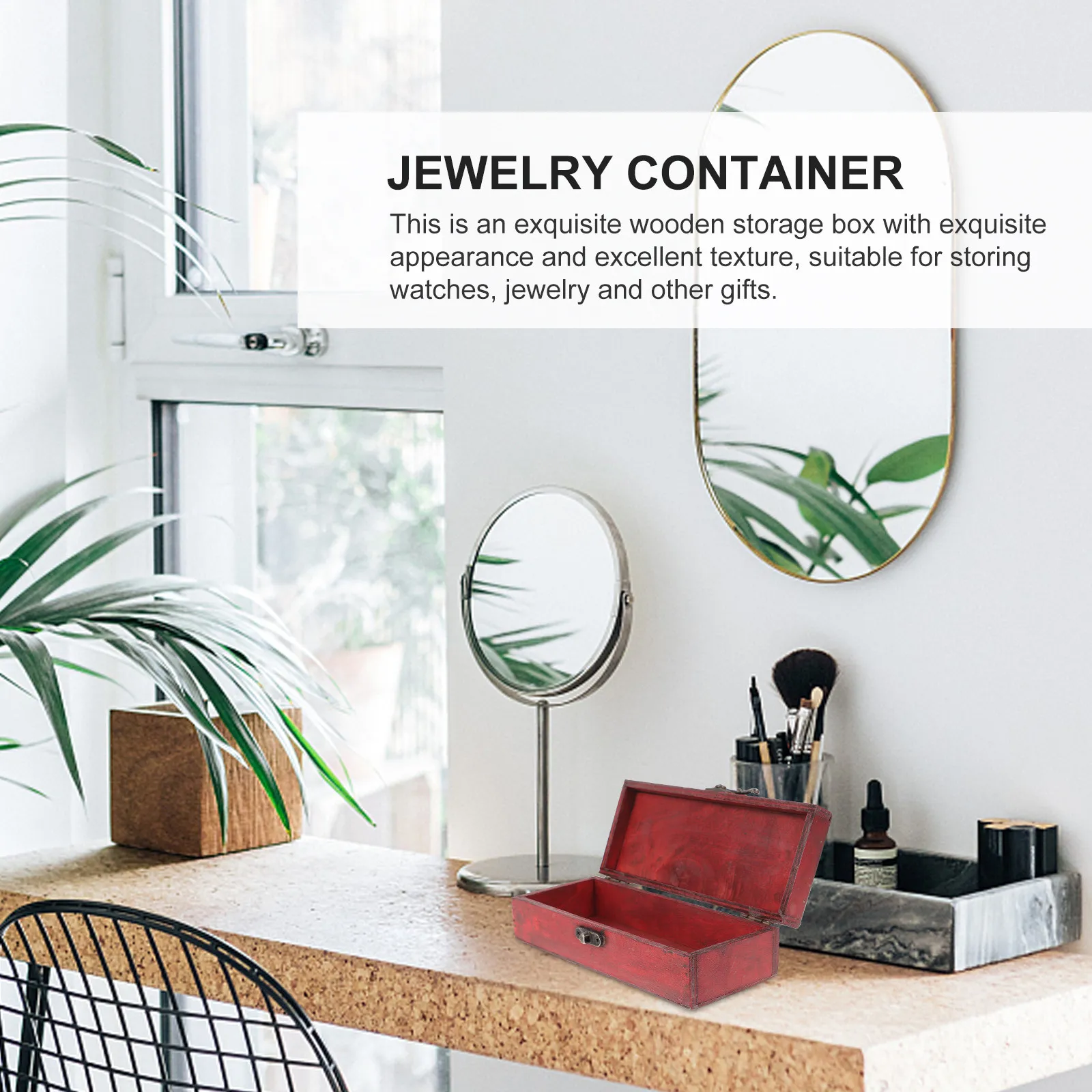 

1Pcs Safe Natural Wood Jewelry Storage Box Compact Retro Design Jewelry Display Box for Necklaces Bracelets Rings Watches