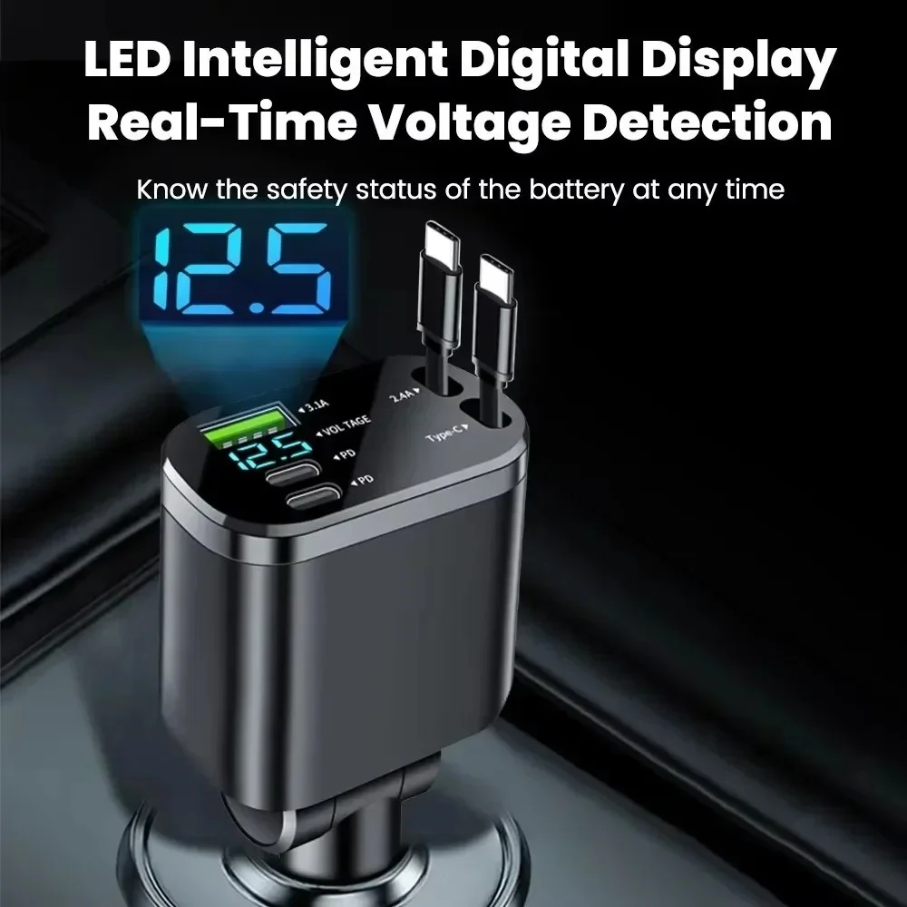 شاحن هاتف USB للسيارة 5 في 1 فائق السرعة مع شاشة رقمية ذكية من النوع C شاحن هاتف لهاتف Samsung Huawei Xiaomi