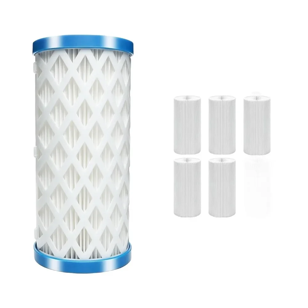 5-Pack Reusable Pool Filter Cartridges For Intex & Type for a/c Pools - for washable Mesh With 12 Replaceable Papers, Blue/White