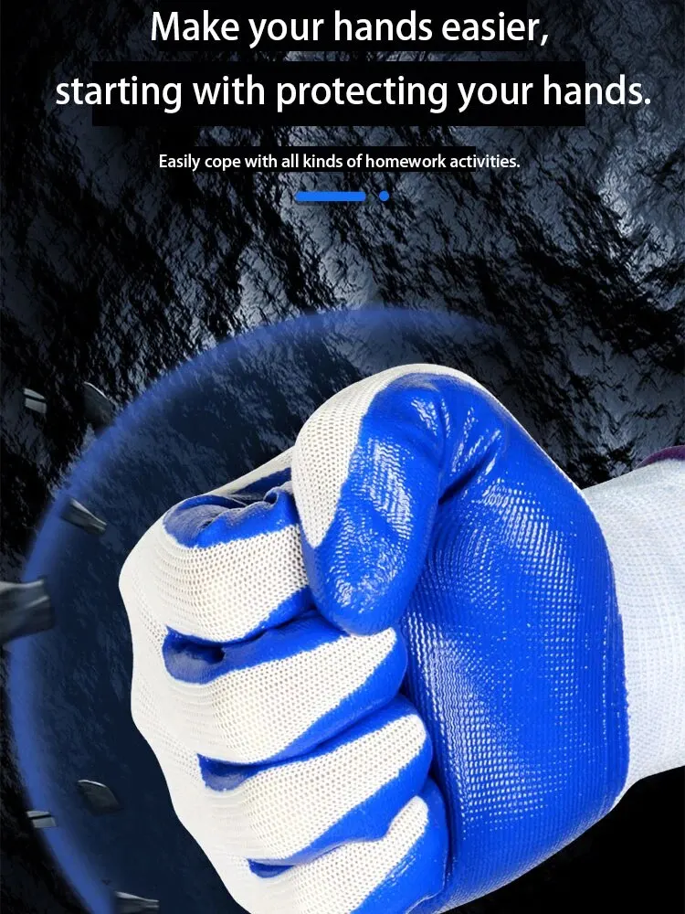 1 Pair Of Non-slip Wear-resistant Breathable Nitrile Gloves Industrial Labor Building Construction Safety Non-slip Work Glove