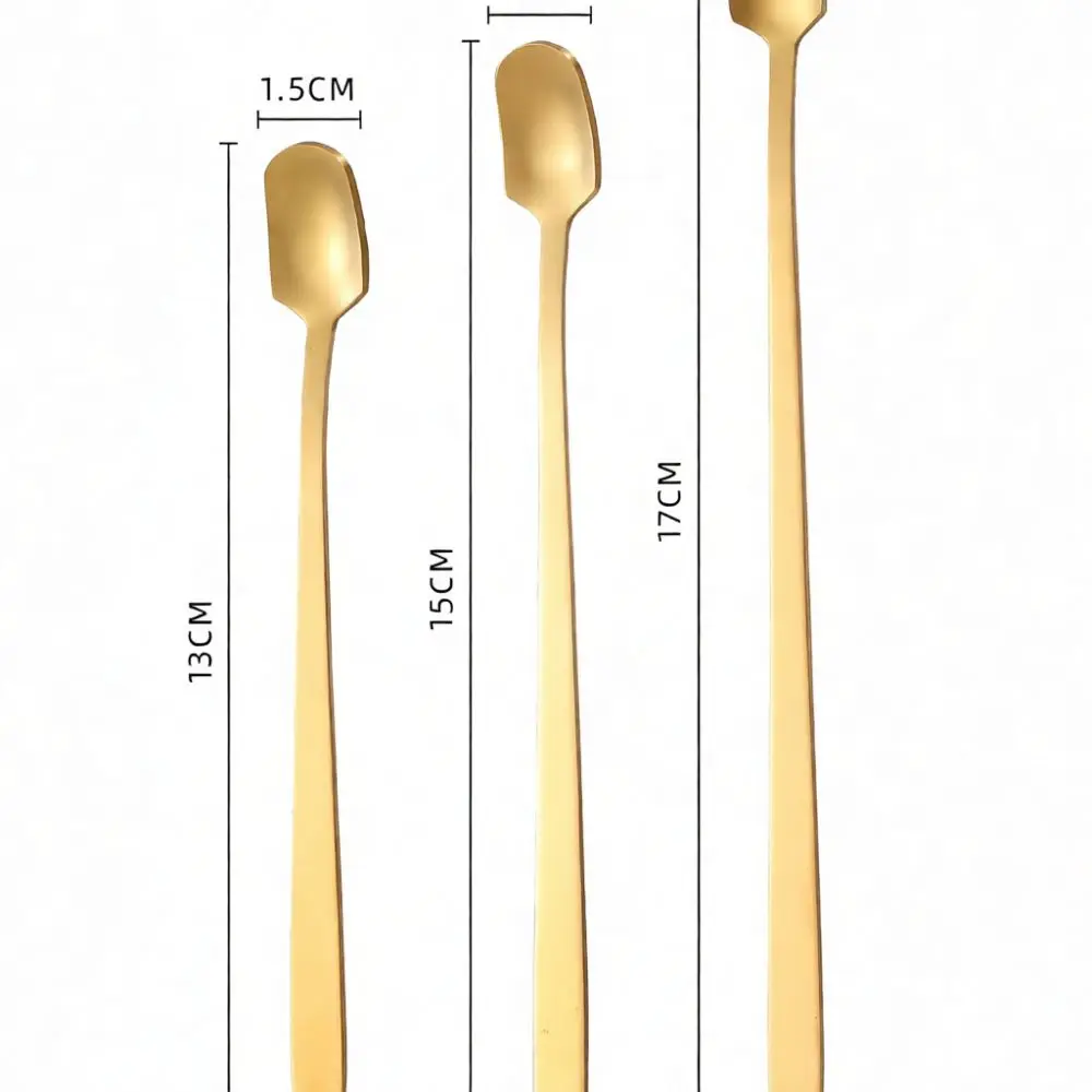 Stainless Steel Square Head Spoon Long Handle Mixing Stirring Tool For Coffee Tea Milk Mug Kitchen Dining Tableware Silver