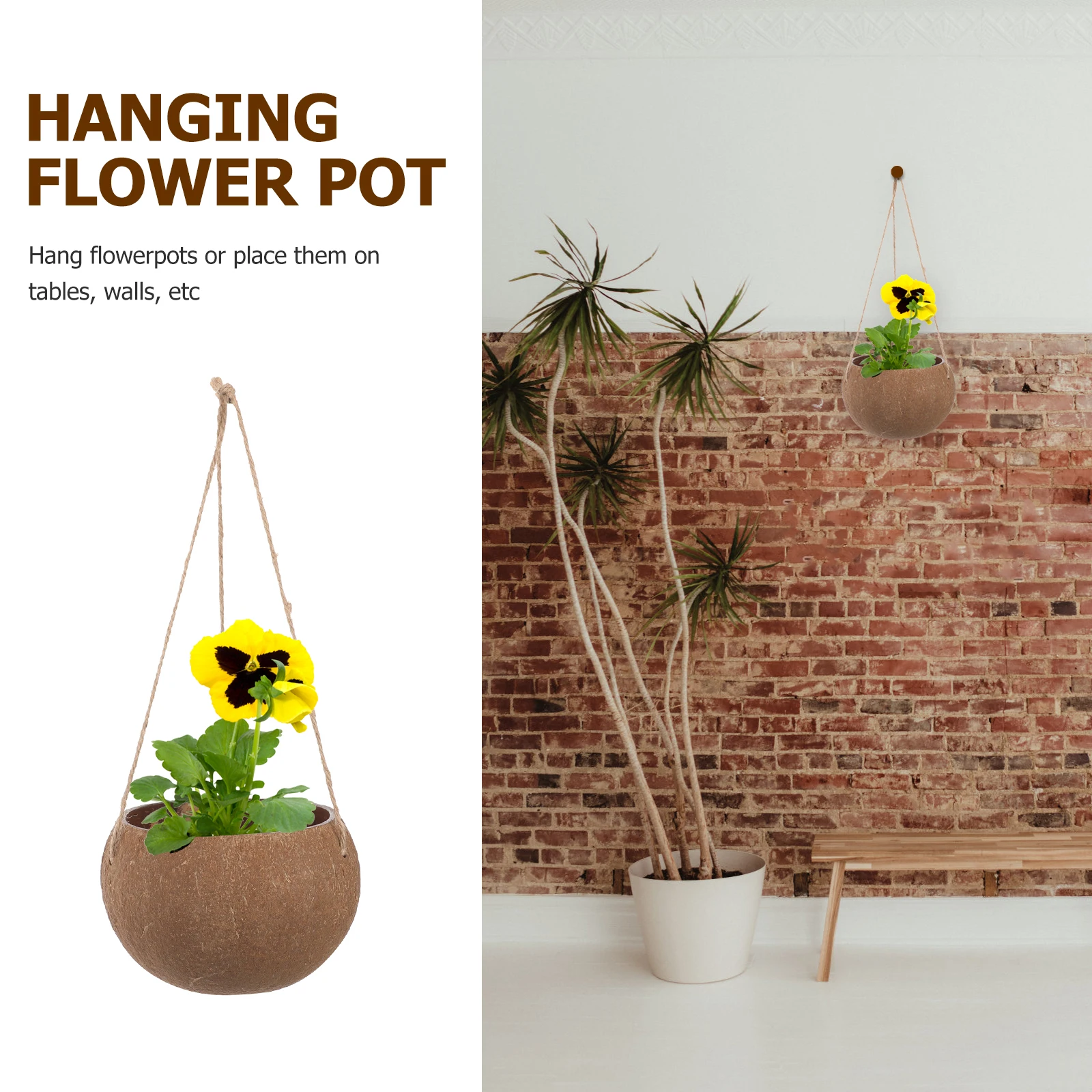 Coconut Shell Hanging Flower Pot Large Planters Decorative Baskets Balcony Terrace Waterproof Natural