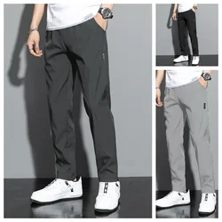 Ice Silk Men's Pants 2023 Summer Black Gray Thin Business Casual Pants Outdoor Elastic Breathable Straight Leg Sweatpants