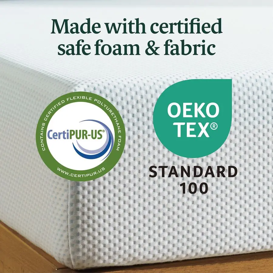 Matelas en mousse à mémoire de forme refroidissante au thé vert de 12 pouces, nouvelle version, double, sans fibre de verre, fermeté moyenne, mousse de gel rafraîchissante, certifiée