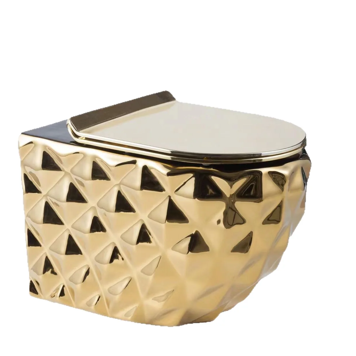 Hotel bathroom gold hanging toilet villa electroplated ceramic wall seat toilet diamond pattern