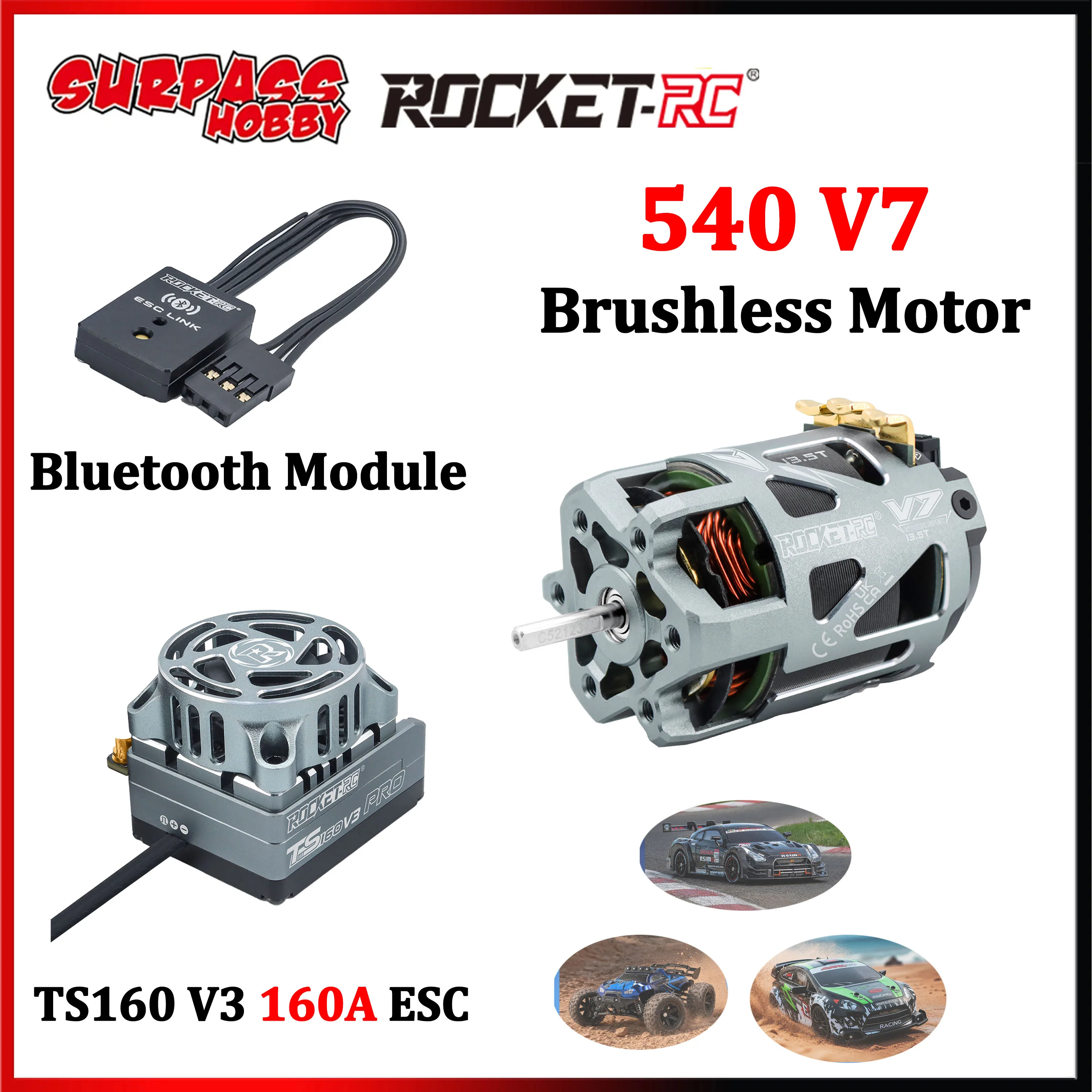 SURPASS HOBBY Rocket-RC 540 V7 Motor Sensored Brushless 160A TS160 V3 ESC Combo Bluetooth Module for 1:10 RC Racing Car Drift