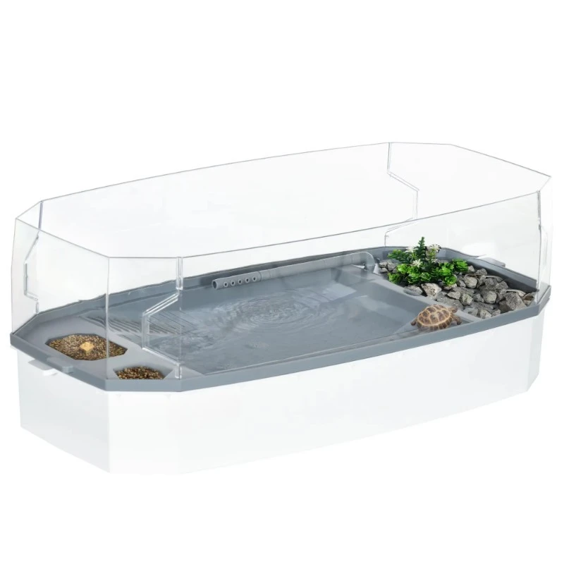 Rectangular plastic feeding box, easy to clean, suitable for sea turtles, with sun platform, water pump and filter