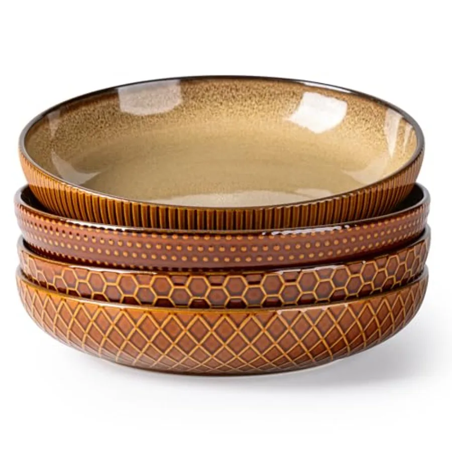 

Большие миски для пасты 9,5 дюймов, 42 унции, из каменной керамики, для салатов, керамические сервировочные миски с текстурированным узором для пасты, фруктов, овощей