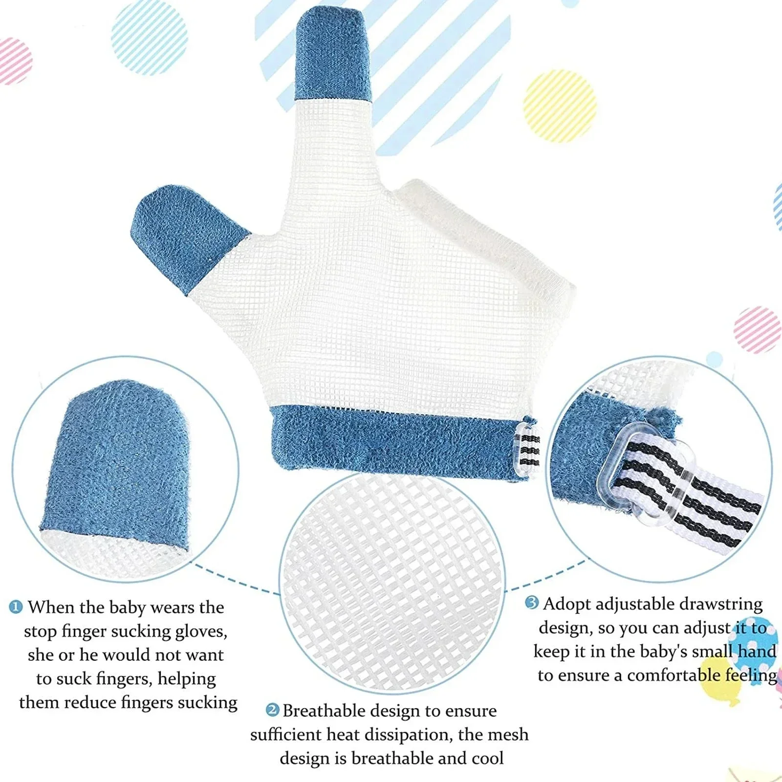 Gants de protection anti-mordant pour bébé et enfant, lot de 1 paire, protège les doigts du nourrisson et empêche la succion, inoffensif, imbibé,