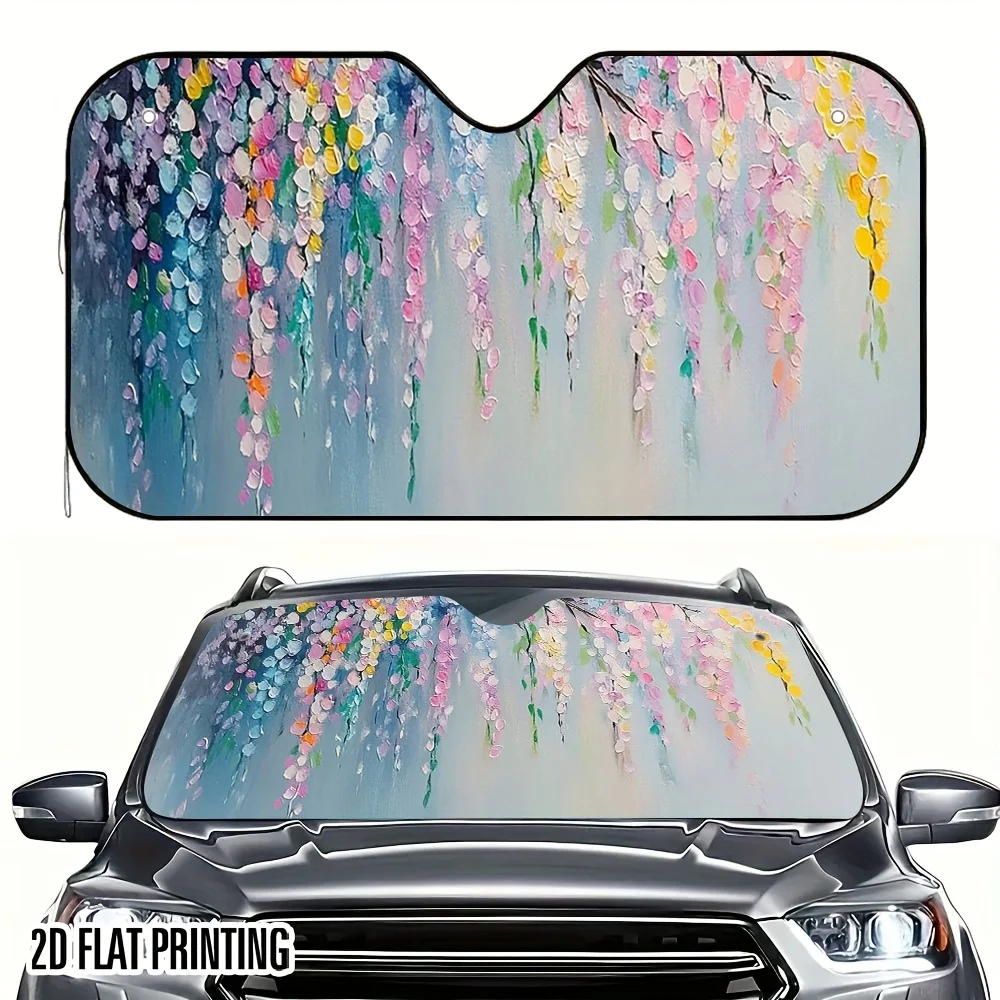 1pc Colorful Petals Rain Down Branches Design Car Sunshade - Stylish & Practical, 2D Flat Printing Fit For Cars, SUVs, Trucks, 4