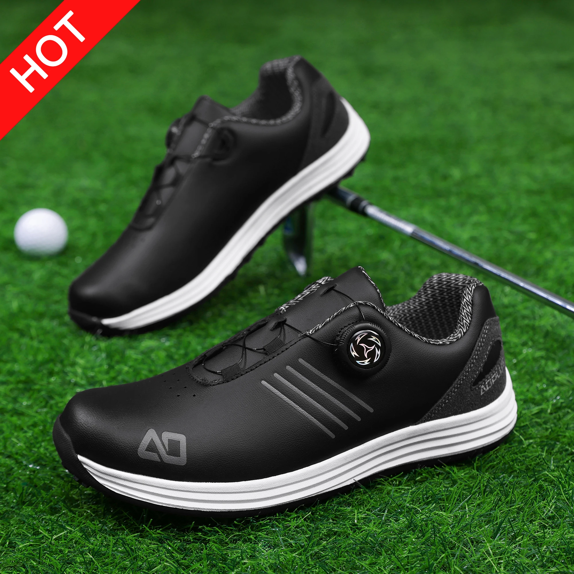 New Men's Hiking Shoes, Outdoor Golf Shoes, Featuring Anti-Slip Outsoles and Rotating Buttons for Fashionable Wear, Black Large