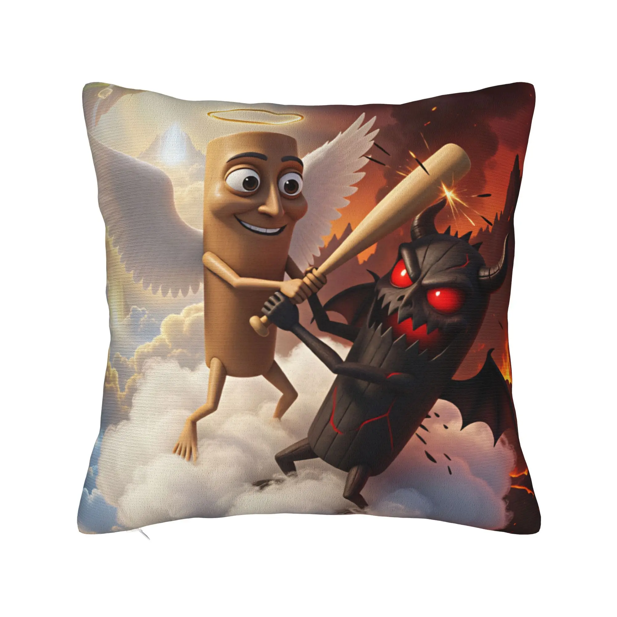 Pillow Cover Tung Tung Sahur Angel vs Demon Heaven Hell Funny Meme  Funny Pillow Case For Sofa Bedroom Home Decor Pillowcases