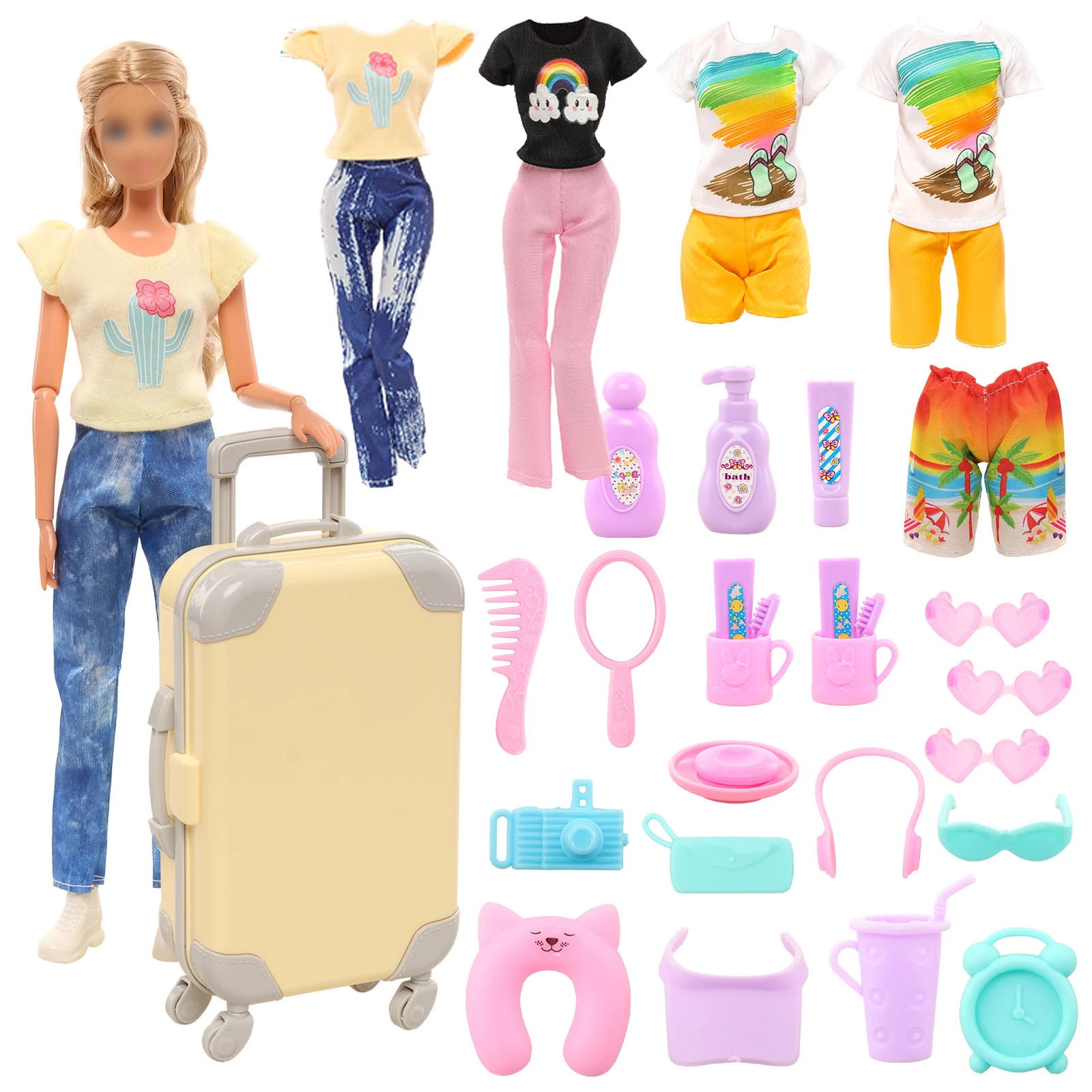 Barbie Doll Travel Furniture Accessories, Dress Suitcase, Dog Sunglass, Bagagem de computador para crianças, Brinquedos para menina