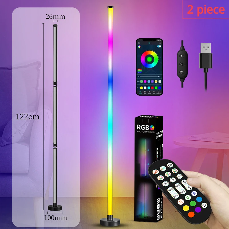 2PCS Remote control intelligence RGB Floor Lamp Music Sync Mood Light LED Stand Lights For Bedroom Game Room Living Room Decor