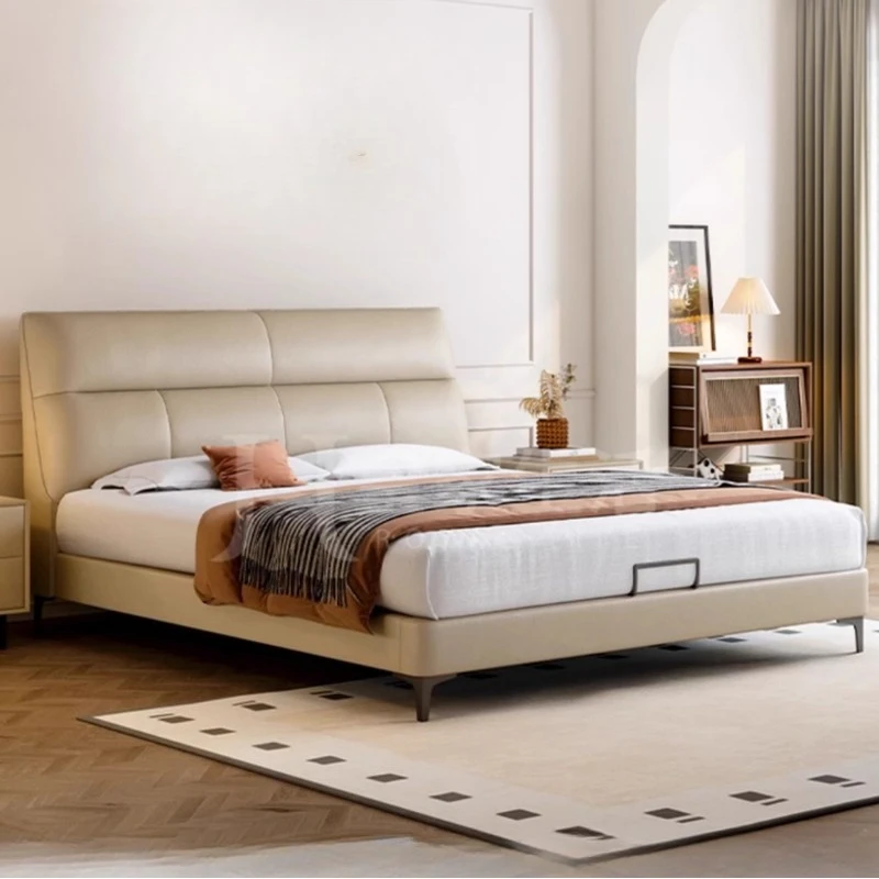 

Upholstered Wood Double Bed Household Couples Nordic Modern Double Bed Adults Queen Camas De Dormitorio Bedrooms Furniture