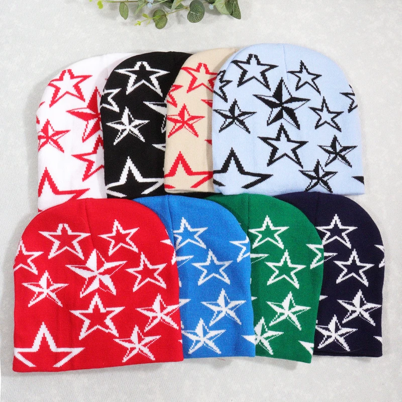 Hats Cap Knitted Pullover Wool Hat Caps Star Printed Warm Hat Hip-hop Beanie Street Punk Winter Knitted Cap Gothic Unisex