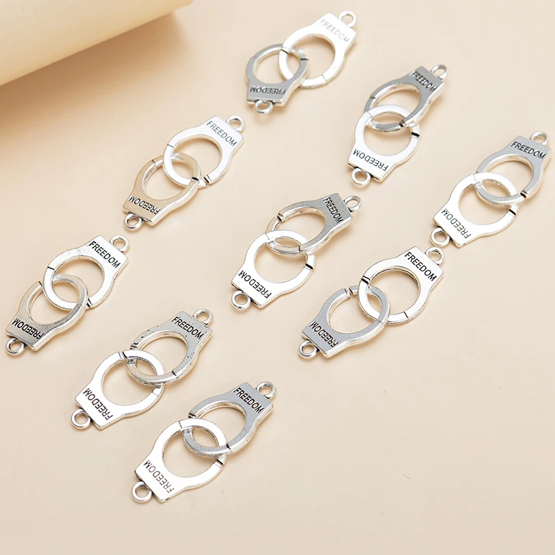 New 10pcs/lot Silver Color Handcuffs Charms Pendant DIY Handmade Bracelet Earrings Necklace for Jewelry Making Accessories