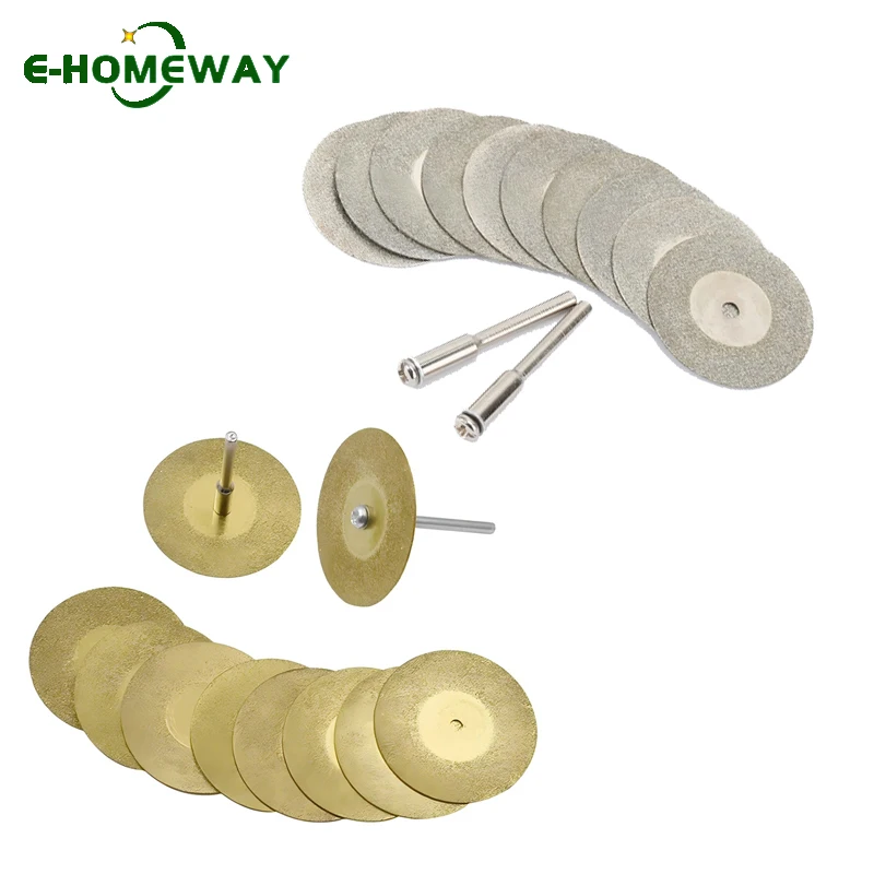 

20Pcs 16-50mm Mini Diamond Titanium Coated Cut Off Rotary Tool Cutting Disc Saw Blade DIY Tools Accessories For Dremel 2Pcs Rod