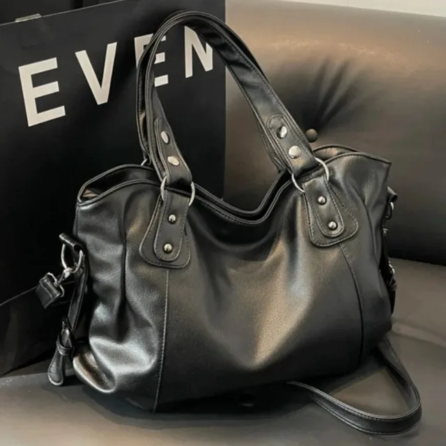 Bolsa de Ombro Feminina Grande Capacidade Casual para Laptop, Bolsa Espaçosa de Couro Macio Transversal para Negócios, Preta, Grande, A4, Sac A Main
