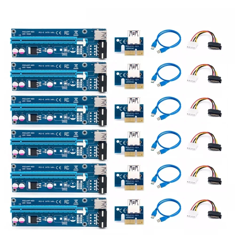 Top 6pcs Ver006 60cm Usb 3.0 pci e Extender Pci Express Riser Card 1x To 16x Sata To 4pin Ide Molex Power For Btc Miner Machine