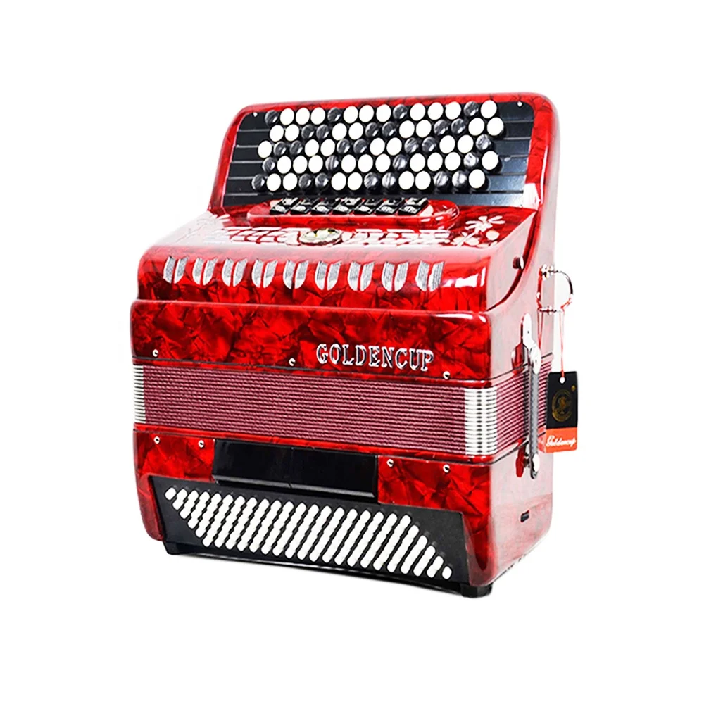OEM Professional 70-Button 120-Bass 41-Tone Diatonic Red Celluloid Accordion Instrument JB5120 7+2 Register Acordeon