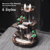 Multi style Mountains River Waterfall Incense Burner Fountain Backflow Aroma Smoke Censer Holder Home WIth 10 Incense Cones