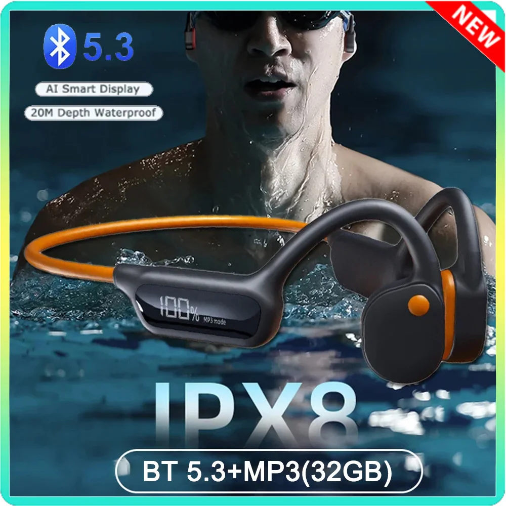 32GB X10 Swimming Bone Conduction IPX8 Waterproof Bluetooth Headphones With 32G MP3 Sports HiFi Bass Wireless Headsets Earbud