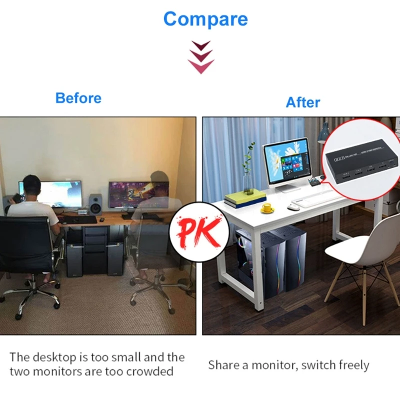 من السهل التبديل بين محددات HDTV KVM Switcher 2Port لتوصيل وتشغيل أجهزة USB