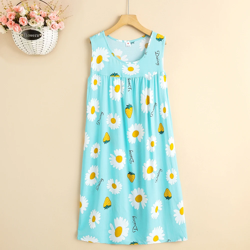 New 2023 Women Summer Print Flowers Nightdress Casual O-neck Sleeveless FashionVintage Dresses