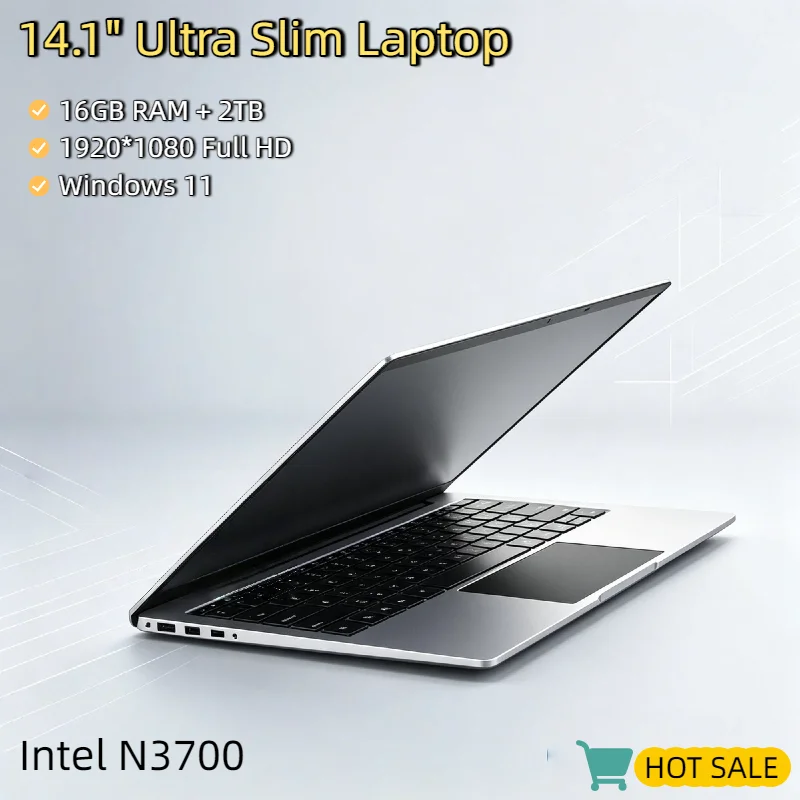 

NEW 14.1" Ultra Slim Laptop 16GB RAM 2TB SSD Windows 11 Intel N3700 Notebook Gamer 1920*1080 Display Office Study Computer PC