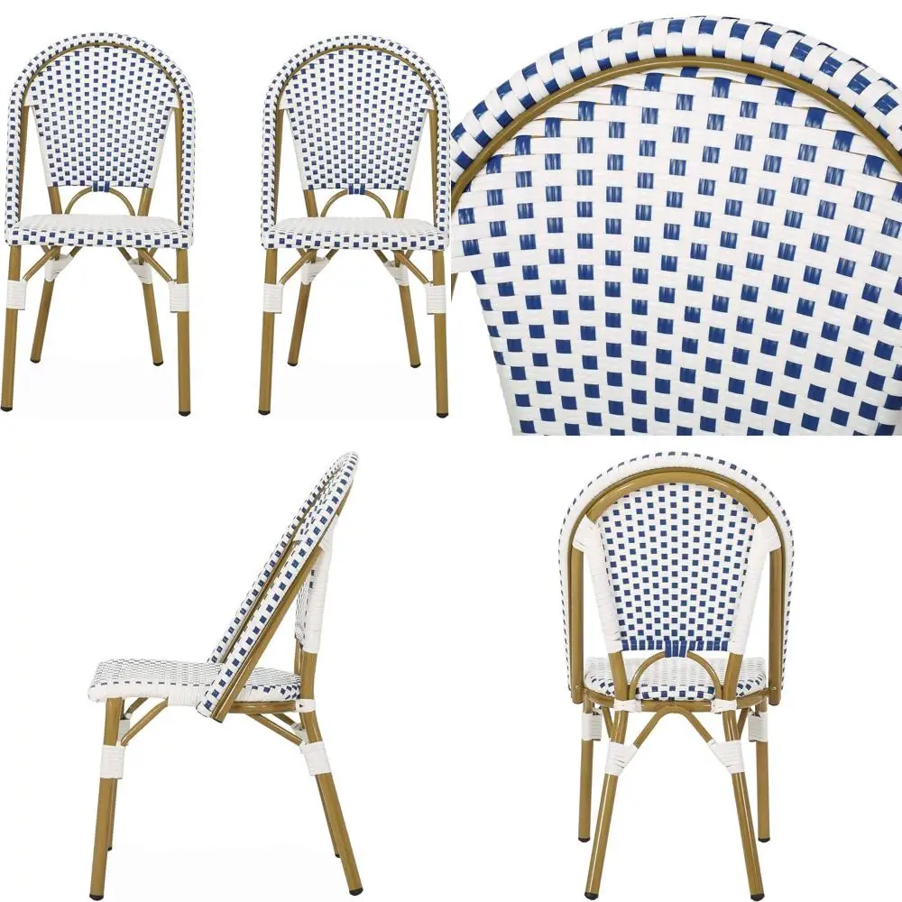 

Набор из 2 стульев для французского бистро, сине-белый с отделкой под бамбук