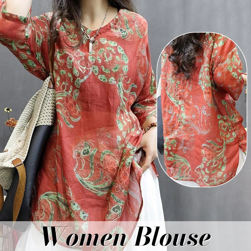 Summer Thin Chinese Style Comfortable Blouse Women Cotton Linen Round Neck Shirts Tea Costume Sun Protection Tops