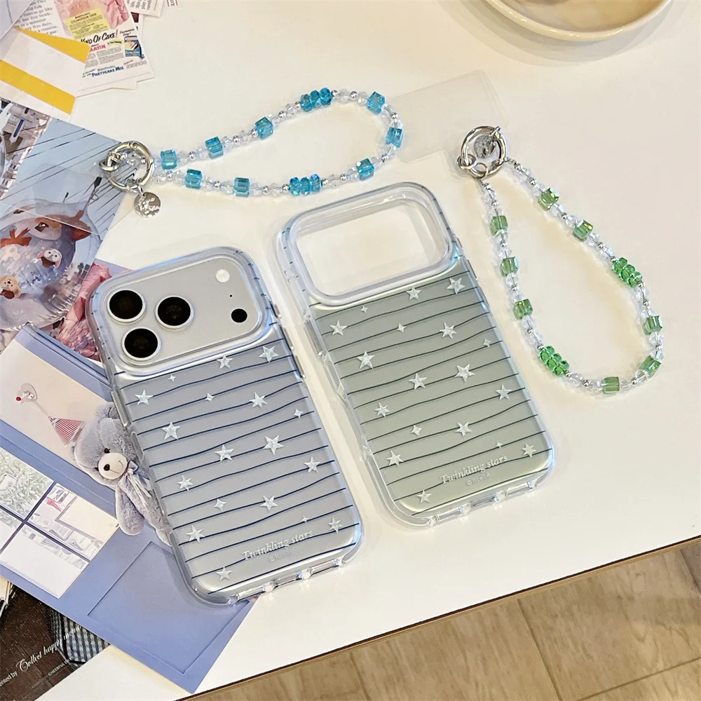 Kawaii Cartoon Stars Stripes Phone Case For iPhone 18 Pro 17 16 15 Pro Max Cover Shockproof Cute Cases For Apple 17 Promax Funda