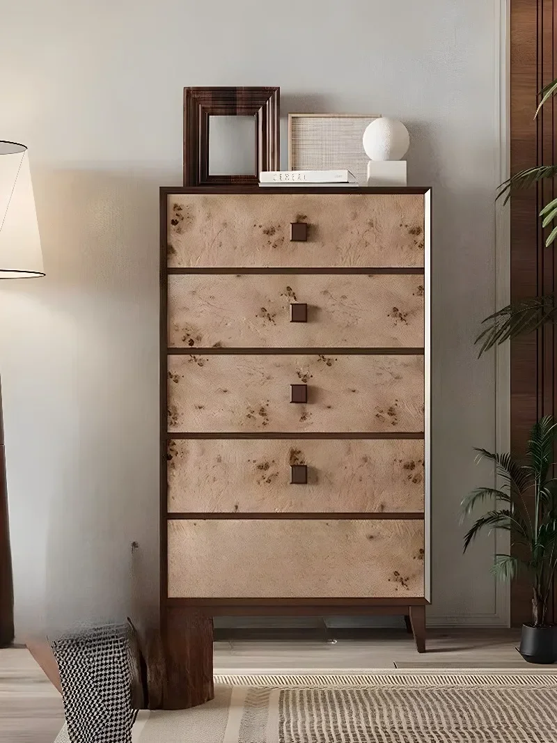 Medieval solid wood tree tumor pattern retro 9 chest cabinet living room locker bedroom creative art combination 5 drawer cabin