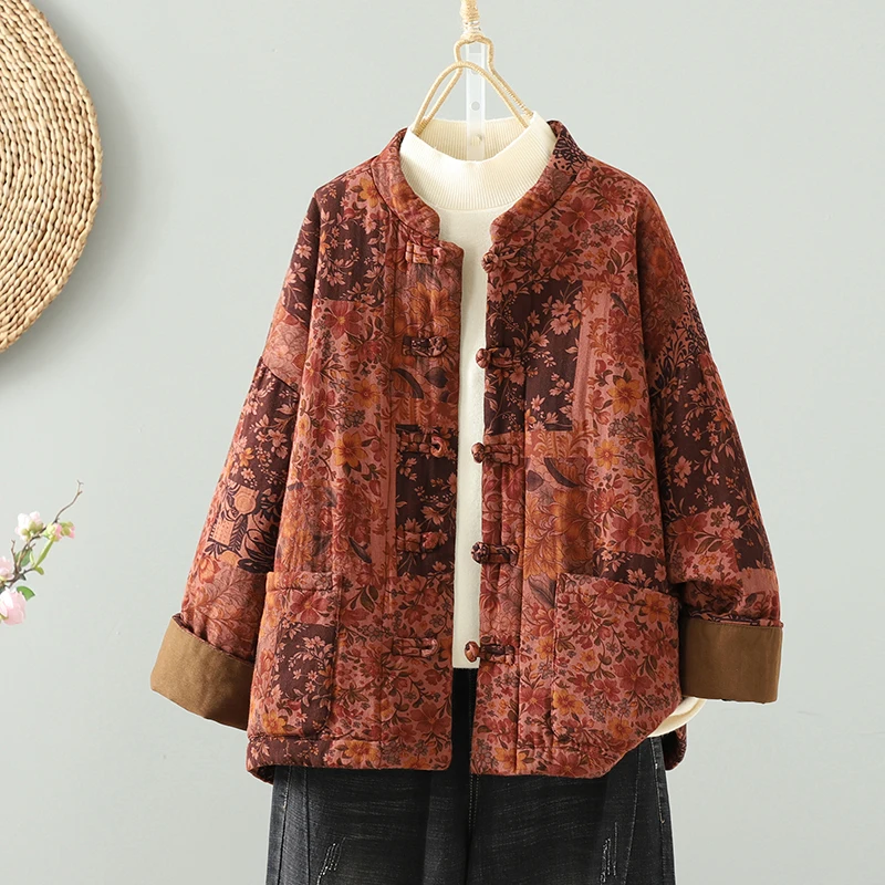 

Новая зимняя художественная женская хлопковая куртка в стиле ретро с тонкой хлопковой подкладкой, новый китайский национальный тренд, хлопково-льняная гибридная верхняя одежда...