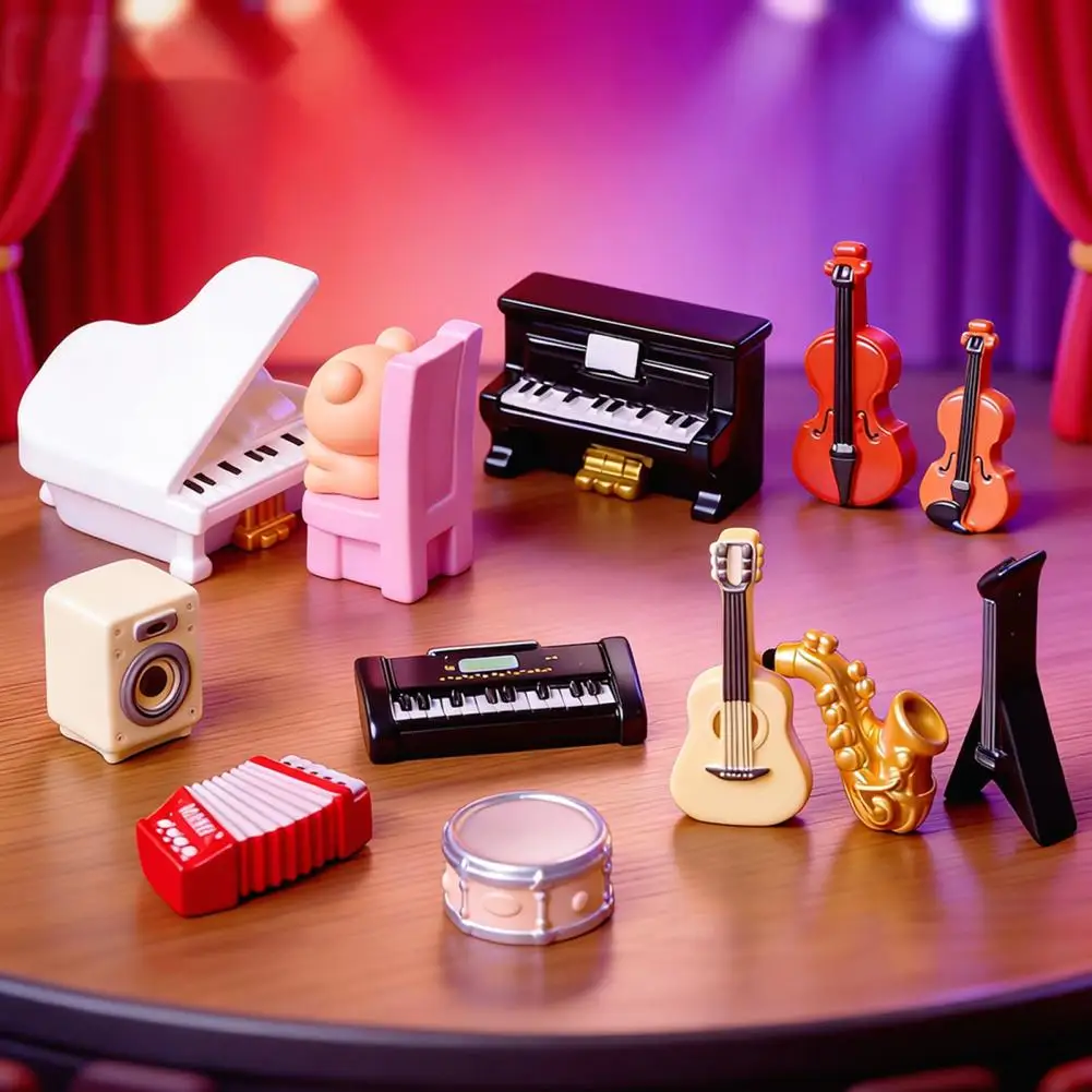Epoxy Resin Craft Accessories Dollhouse Miniature Musical Instruments Set Violin Guitar Piano Drum Trumpet for Dollhouse