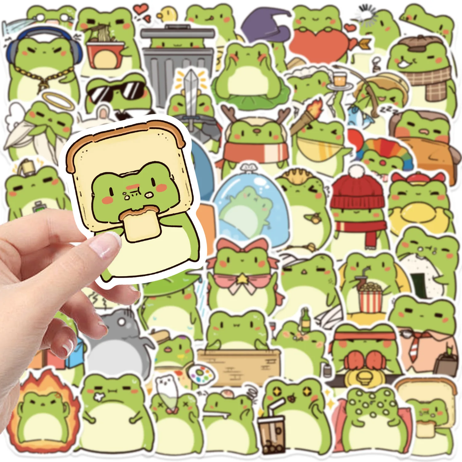 

50/100PCS Cartoon Changeable Frog Doodle Stickers, Waterproof Decals for Guitar Notebook Suitcase DIY Holiday Rewards Stickers