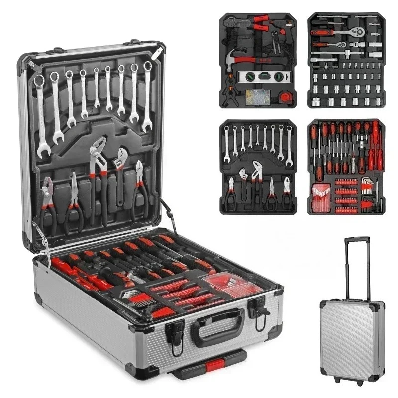 

Portable white pull rod toolbox box, professional 399 piece household car maintenance manual toolbox set, pull rod box