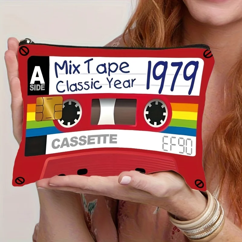 Vintage Cassette Tape Design Foldable Travel Toiletry Bag - Retro Mix Tape Style, Lightweight Durable Fabric, Zipper Closure, Ma