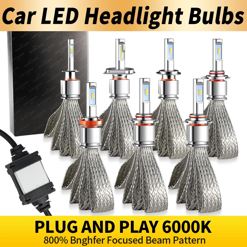 

2PCS Car LED Headlight White CSP Chip Fanless No Fan Bulb Copper Strip H1 H4 H7 H11 H8 H9 HB3 9005 HB4 9006 9012 Hi/Lo Beam