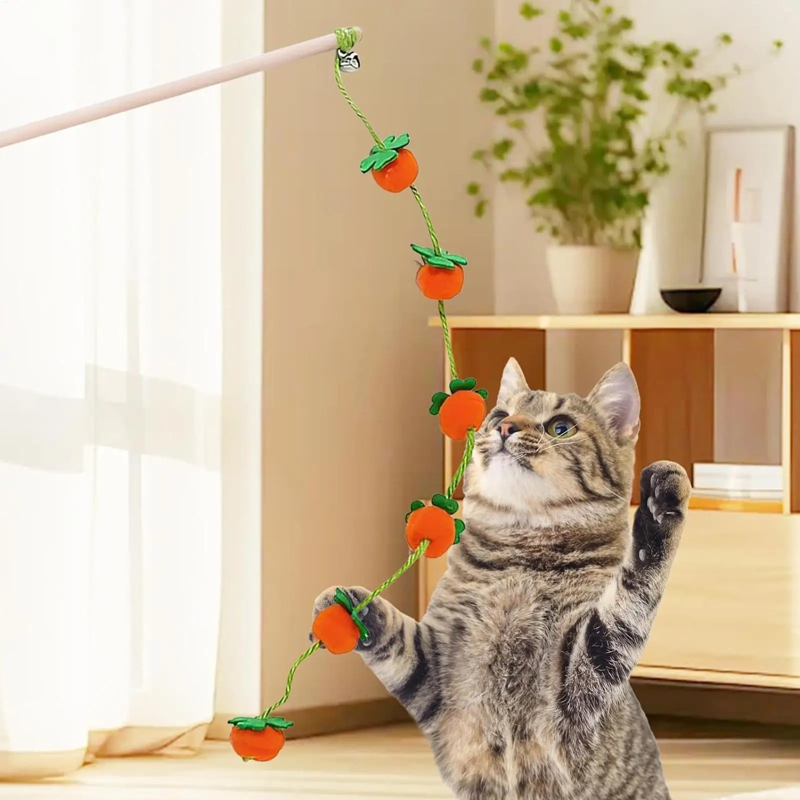 Interaktives Buntes Band-Katzenspielzeug Lustiger Frucht-Katzenstab Satin-Neckspielzeug für Katzen Kätzchen-Spielzeug Katzenbedarf – Detail 4