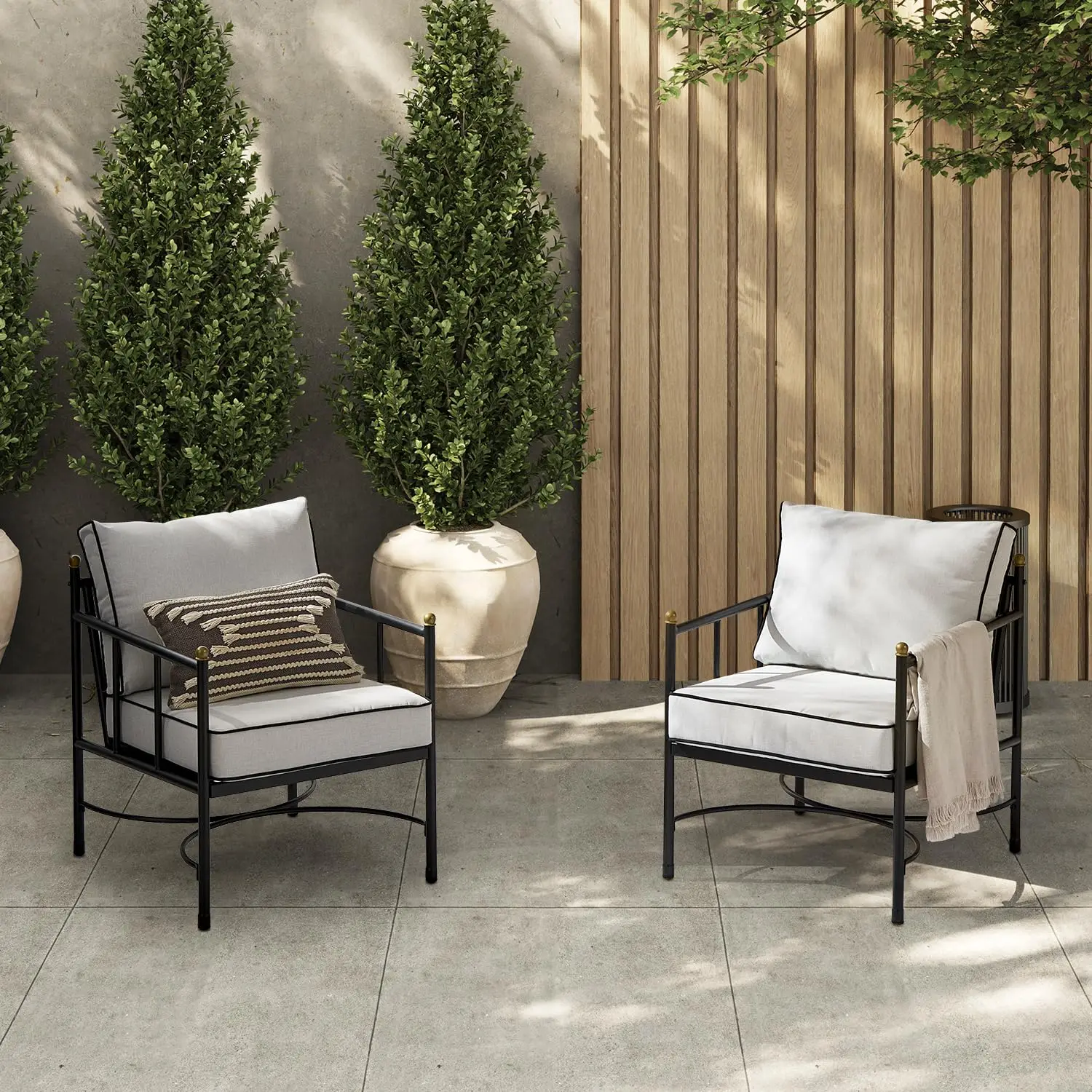 Patio Chair Set 2 Removable Cushions Rust Free Metal Frame, Conversation Lounge Porch Balcony Yard Bistro Offwhite, Customized