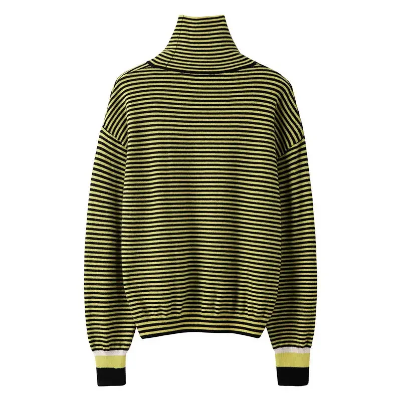 elegant cozy 100% cashmere striped turtleneck sweaters