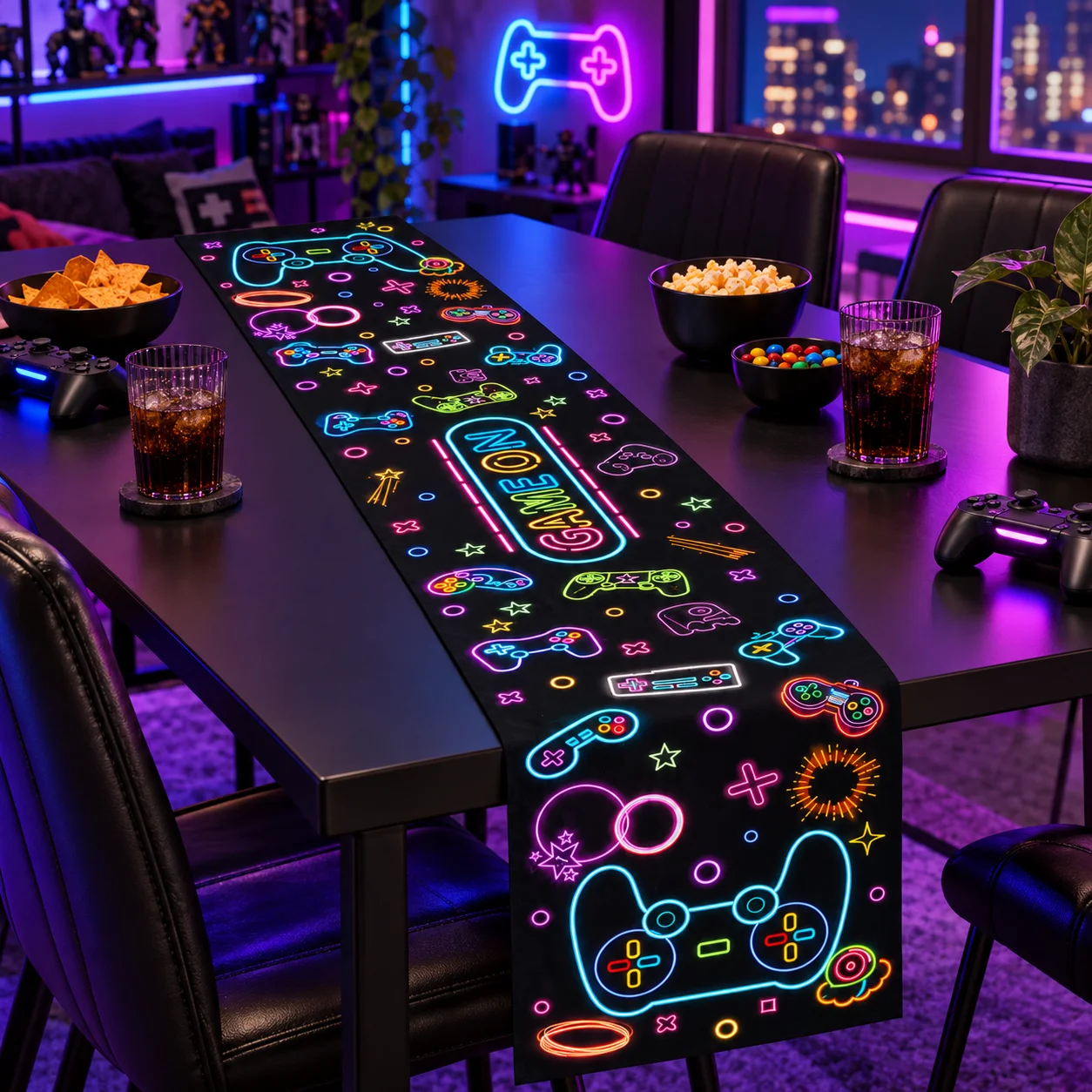 Game Theme Table Runner, Neon Game On Table Flag, Party Table Decor for Birthday, Baby Shower, Wedding, Home Dining Table Decor