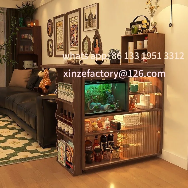 

Customizable Side Cabinet Integrated Household Retractable Living Room Solid Wood Sofa Side Cabinet Walnut Partition Cabinet