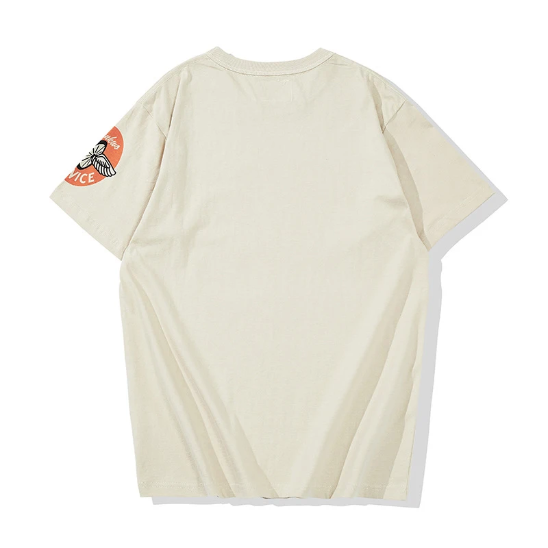 Summer Men\'s T Shirt Vintage Solid Color Letter Print Short Sleeve Tshirt Round Neck Cotton Tee Shirt Amekaji Retro Casual Tops