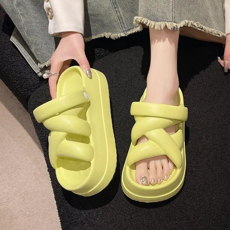 EVA Casual High Heel Sandals Women 2024 New Thick Sole Elevated Cross Wear Beach Platform Shoes Luxury Designer Women Sandals